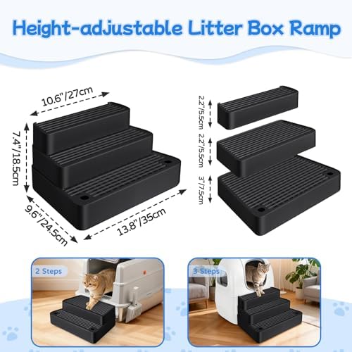 Extra Large 3 Steps Litter Box Ramp, Adjustable Cat Litter Box Step with Filter Function, Easy to Clean Cat Litter Stair Catcher for Elderly Cats and Kitten (Black) - Image 2