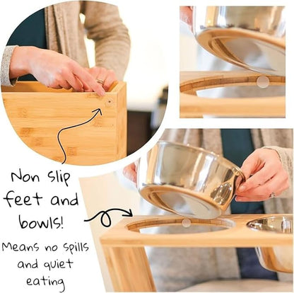 Pawfect Pets Elevated Dog Bowl Stand- 7" Raised Pet Feeder for Medium Dogs with Four Stainless Steel Bowls.