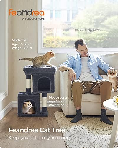 Feandrea Cat Tree, 26.4-Inch Small Cat Tower, Cute Plush Condo, Smoky Gray - Image 2