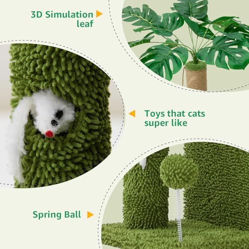 Woochpet 37" Cat Tree Tower for Indoor Cats 2-in-1 Multi-Functional Cat Cando Comfort with Premium Sisal Scratching Post Large Hammock for Kitty or Small Cats (Green-1, 96 * 49 * 30) - Image 5