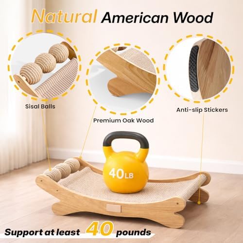 Sisal Cat Scratchers for Indoor Cats - 26.2" Large Cat Scratching Board, Wooden Cat Bed with Scratch Pad, Modern Cat Furniture for Lounging/Sofa Protector - Image 3