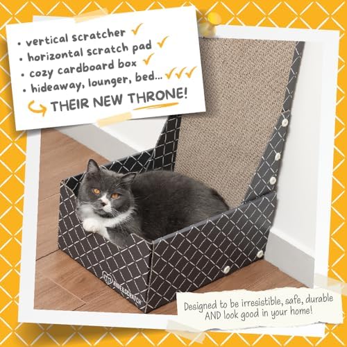 Hide & Scratch Cardboard Cat Scratcher Box & Bed Dark Grey Vertical L Shape - Image 2