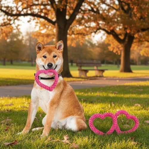 Pink Cute Dog/Cat Chew Toys, Dog Toys for Chewers, Heavy Duty Dental Dog Rope Toy for Dogs, Creative Love Heart Shaped Interactive Rope Dog Toys, Cotton Puppy Teething Chew Tug Toy Dark Pet Supplies - Image 3