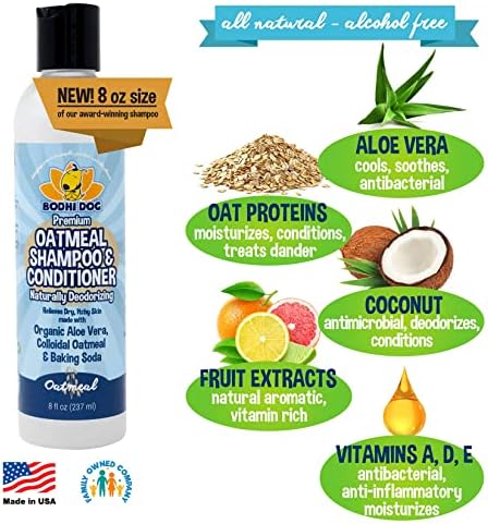 Bodhi Dog Oatmeal Shampoo & Conditioner - Hypoallergenic Formula - Naturally Deodorize Dogs, Cats & Pets - Made w/Organic Ingredients - Moisturizes Dry & Itchy Skin - Made in USA (Oatmeal, 8 Fl Oz) - Image 3