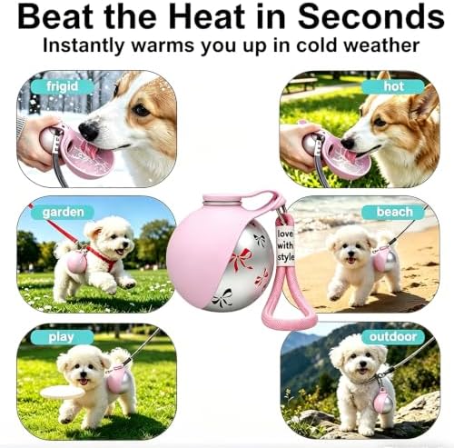 Portable Dog Water Bottle, Flip-Top Silicone Bowl Design, Insulated Hot & Cold Retention Material, One-Hand Leakproof Use, Perfect for Walking & Hiking, 10oz (Pink, Printing) - Image 2
