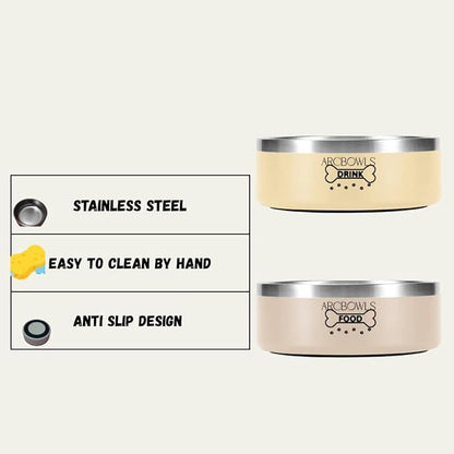 Pack of 2 Adorable Stainless Steel Pet Bowls – Non-Slip, Durable, Easy to Clean Food & Water Basic pet-Bowls for Small,Medium, Large Dogs and Large Cats 32 oz (4 Cups)