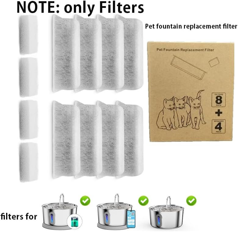 Cat Water Fountain Filters for JLVDXN 4L/135oz Pet Water Fountain - Set of Pet Fountains Filter - Including 8 Pieces Filters + 4 Pieces Sponges - Image 6