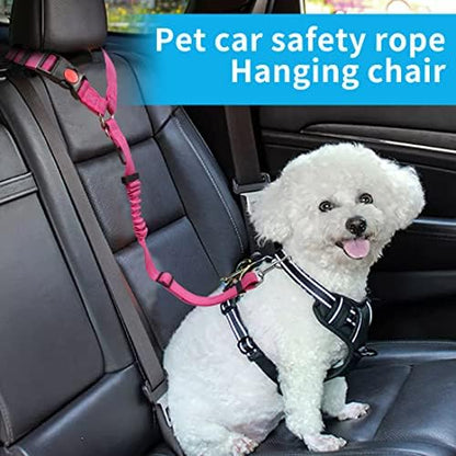 YAOHDAO Dog Seat Belt Harness for Car, Restraint Adjustable with Elastic Bungee Buffer Headrest for Vehicle, 360° Swivel Carabiner Nylon Pet Safety Seat Belts Heavy Duty Car Harness for Dogs Rosy Red - Image 2