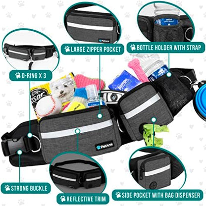 PetAmi Hands Free Dog Leash, Dog Running Leash Belt Bag for Walking, Jogging, Dog Waist Double Zipper Pouch with Poop Bag Dispenser, Dual Padded Handles Reflective Bungee Leash, Double (Charcoal Grey) - Image 3