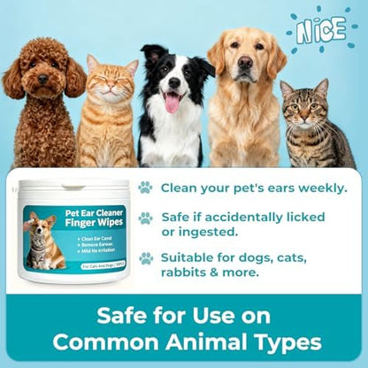Pet Ear Cleaner Finger Wipes for Dogs, Cats, Alcohol-Free Formula - Image 7