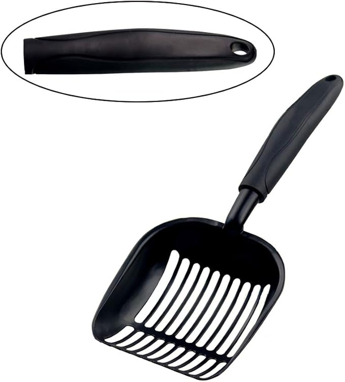 Cat Litter Scoops Latest Update Polishing Metal Cat Litter Scoop with Black, Solid Giant Aluminum Alloy Sifter Deep Shovel with TABS/Round Teeth Pet Kitty Litter Scooper