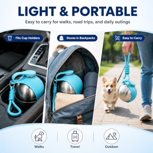 Portable Dog Water Bottle with Bowl, 10oz Leak-Proof Stainless Steel - Image 4