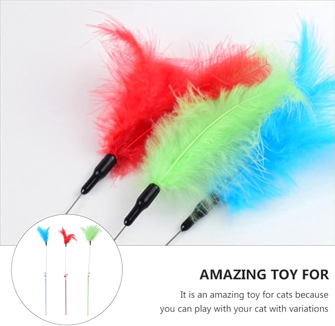 balacoo 3pcs Interactive Cat Teaser Sticks Engaging Wands for Playtime for Indoor Cats Relieves Stress and Boosts Bonding