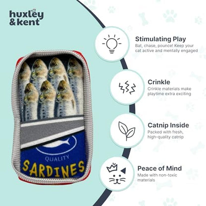 Huxley & Kent Plush Cat Toy - Interactive Catnip Toy for Cats & Kittens - Soft with Crinkle & Catnip - Fun Indoor Play - Sardine Tin - Image 4