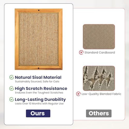 Large Sisal Cats Wall Scratcher, Floor or Wall Mounted Cat Scratching Mat, Durable cat Scratch Pads for Indoor Cats, Framed Sisal Scratch Pad Mat, Wall Cat Scratching Post for Furniture Protector - Image 7