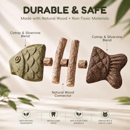2026 Upgraded 2 Pack Fish Bone Cat Dental Toy, Natural Catnip & Silvervine Dental Chew Sticks, Effective Cat Teeth Cleaning, Long-Lasting Wooden Feline Oral Care Tool - Image 6