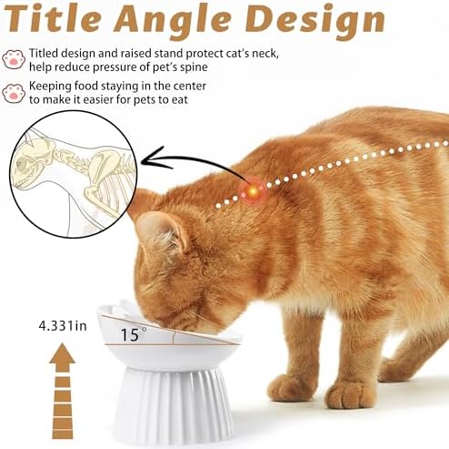 Ceramic Raised Cat Bowl，Tilted Raised Bowl Anti Vomit for Indoor Cats Whisker Friendly Pet Feeder for Cats Puppies, Microwave and Dishwasher Safe (White-2 Pack) - Image 3