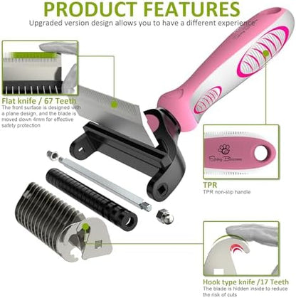 Spring Blossoms-2 in 1 Professional Grooming Rake for Cats & Dogs-Dematting Comb for Easy Mats & Tangles Removing,Pet Brush Safe No More Nasty Shedding and Flying Hair (Purple) - Image 3