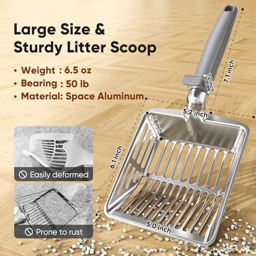 Large Metal Cat Litter Scoop w/ Deep Shovel, Dual-Size Holes & Hanging Hook - Image 2