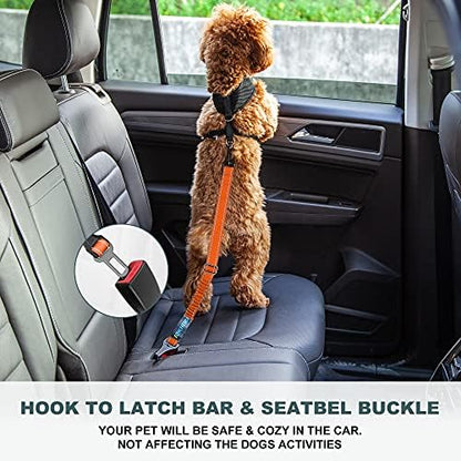 Dog Seat Belt 3-in-1 Car Harness for Dogs Adjustable Safety Seatbelt for Car Nylon Reflective Bungee Fabric Dog Car Harness with Clip Hook Latch & Buckle, Swivel Zinc Alloy Carabiner (Orange) - Image 7