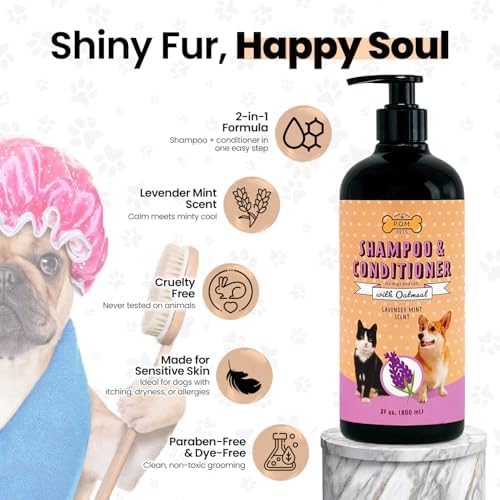 POM Pets 2-in-1 Organic Dog Shampoo & Conditioner – Itchy Skin Relief, Dog Deshedding, Detangles Fur, Cat Shampoo, Paw Cleaner for Dogs, Natural Coat Defense Formula - Image 5
