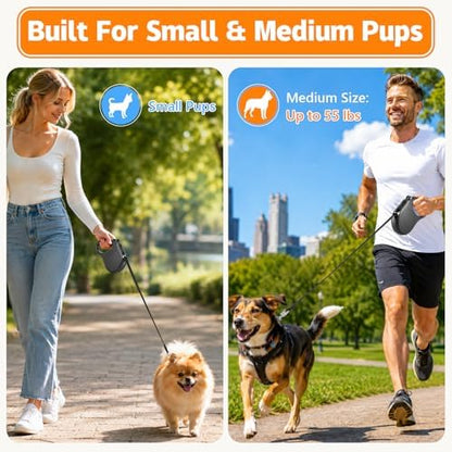 Retractable Dog Leash, 16 FT Strong Nylon Tape for Small and Medium Dogs up to 55 lbs, 360° Tangle-Free Design, One-Hand 3-Mode Brake & Lock, Ergonomic Non-Slip Handle, Black - Image 2