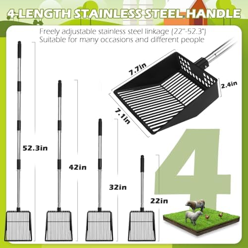 EXPAWLORER Large Chicken Poop Scooper, Adjustable Pet Coop Rake with Stainless Steel Long Handle, Heavy Duty Litter Sifting Sand Sifter Shovel Cleaning Tool Cat Chicken Coop Accessories (22"-52.3") - Image 2