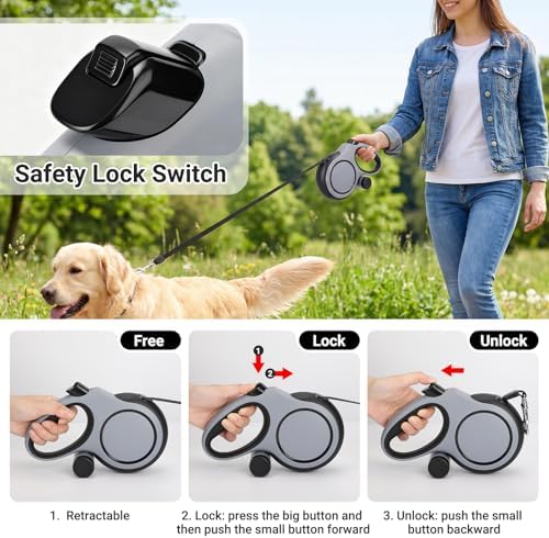 Segarty 26 Ft Walking Lead with Poop Bag Holder for Dog 66 lbs - 110 lbs, 8m Dog Leash Retractable with Anti-Slip Handle & One-Handed Brake Pause Lock, 360°Tangle-Free Leash for Pet Outside Activities - Image 4