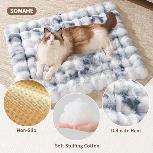 SOMAHE Cat Bed, Plush Faux Fur Kneading Flat Mat - Machine Washable Fluffy Pet Bed for Indoor Cats, Non-Slip Small Kitten Bed, Therapeutic Knead Cat Mat for Couch & Window Sill, 23"×15" Inch, Blue - Image 3