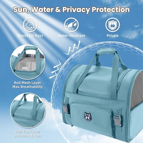 Lollimeow Expandable Cat Carrier Backpack for Large Cats - Airline Approved Pet Carrier Backpack for Small Dogs, Hiking & Travel, Waterproof with Breathable Mesh, 14lbs Capacity (Polar Blue, Standard) - Image 4