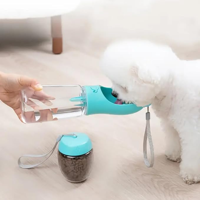 Outdoor Water Bottle for a Dog, Portable pet Water Bottle with Food Container, Leak Proof Dog Travel Water Bottle, Dog Water Bottle for Outdoor Walking and Hiking (Blue, 18.6 OZ)