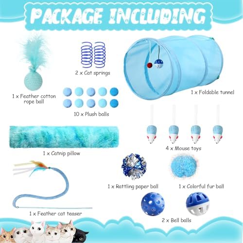 Foilswirl 24 Pcs Cat Toys Set Interactive Kitten Toys Pack, Blue - Image 3