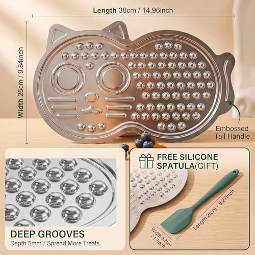 2-Pack XL Stainless Steel Lick Mat for Dogs & Cats, 15" x10" Slow Feeder with Deep Grooves & Strong Suction Cups, Chew-Resistant for Anxiety Relief, Dishwasher Safe, Silicone Spatula & Gift Box - Image 5