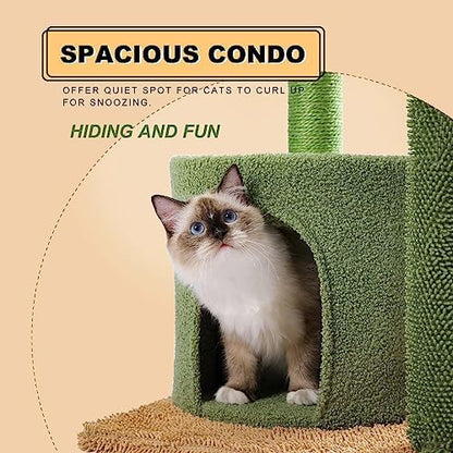 MUTTROS Cactus Cat Tree, Multi-Level Cat Tower with Large Metal Carpet Hammock, Cat Scratching Post for Indoor Cats with Condo & Replaceable Toy Ball, Green - Image 3