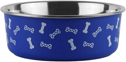 Anti-Skid Stainless Steel Dog Bowl with Anti-Skid Base, 32 fl oz | Food & Water Bowl for Small Dogs, Puppies & Cats, | Durable Pet Bowl, Blue Bone Print