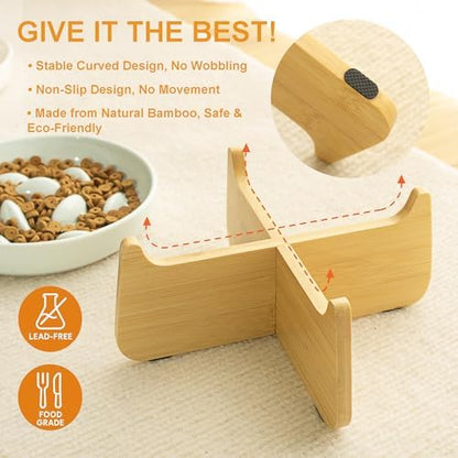 Non-Slip Rubberwood Elevated Cat Feeder Stand - 6.1"x3.5" Detachable Bowl Holder, Ergonomic Anti-Vomiting Raised Pet Dish Stand - Image 5