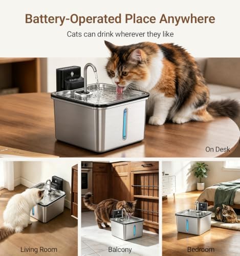 Wireless Cat Water Fountain, Water & Battery Separation, Faucet Design - Image 3