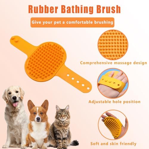 Cat Grooming Brush Kit 6 Tools - Deshedding & Dematting for Long/Short Hair, Self-Cleaning Slicker Brush with 6-in-1 Flea Comb for Cats & Kittens (Orange) - Image 3