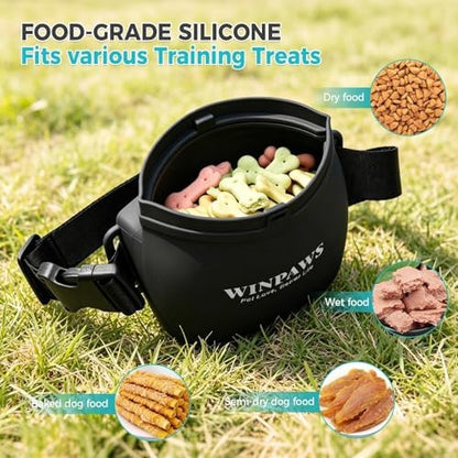 Silicone Dog Treat Pouch with Poop Bag Holder,Waterproof Magnetic Close Sealable Fanny Pack with Adjustable Waist Belt, Pet Puppy Training Essentials, One-Handed Opening with Press & Magnetic (Black) - Image 5