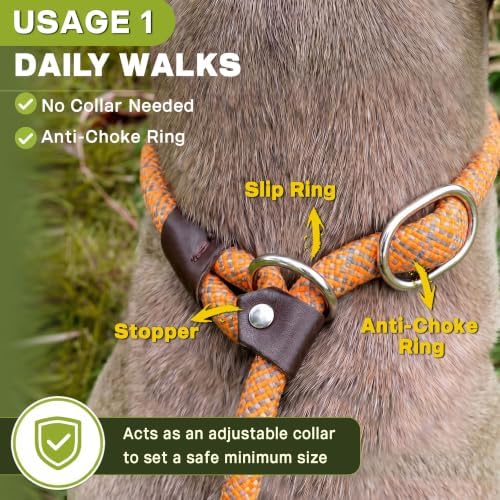 Fida Durable Slip Lead Dog Leash, 6 FT x 3/8" Dog Training Leash, Orange - Image 4