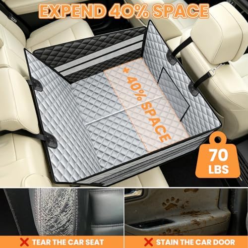 Large Dog Car Seat, Back Seat Extender for Dogs with Mesh Windows, Foldable Pet Car Seat with Hard Bottom, Waterproof Pet Seat Cover for Cars, Trucks and SUVs - Image 3