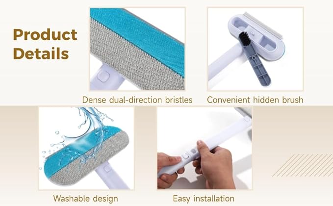 OMISTAR 2 Pcs 23.6 Inch Pet Hair Removal Tool, 4-in-1 Multifunctional Fur Cleaner with Extendable Handle, Reusable Dog Cat Hair Remover Brush for Furniture, Carpet, Couch, Bedding & Car Interiors