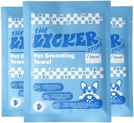 PWP1007A-3SET Dog Bath and Grooming Towels, Ultra-Absorbent & Soft Pet Wipes for Paws, Body and Butt, Hypoallergenic & Cruelty-Free, Alcohol-Free, 5.1" x 7.1", 3 Count by THELICKERSTORE