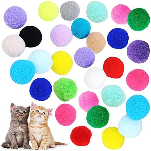 VOVIGGOL 30Pcs 1.3 Inch Cat Toy Balls Soft Kitten Pompom Toys Indoor Cats Interactive Playing Quiet Ball Cats Favorite Toy, Cat Pom Pom Balls for Craft DIY Creative Crafts Decorations (Assorted Color) by VOVIGGOL