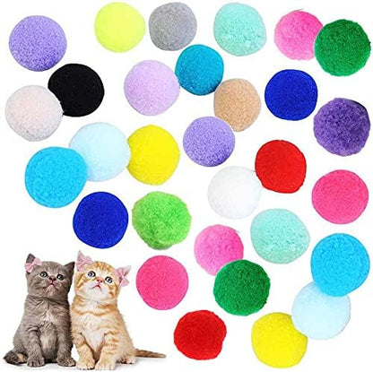VOVIGGOL 30Pcs 1.3 Inch Cat Toy Balls Soft Kitten Pompom Toys Indoor Cats Interactive Playing Quiet Ball Cats Favorite Toy, Cat Pom Pom Balls for Craft DIY Creative Crafts Decorations (Assorted Color) by VOVIGGOL