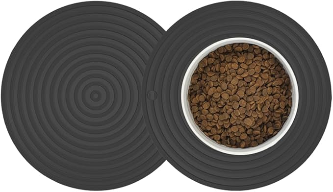 2 Pack Silicone Pet Food Mat, Small Rubber Mat for Dog Bowl, Cat Food Mat, Cat Bowl Mat Placemat Prevent for Food and Water Overflow, 9.5"x9.5"