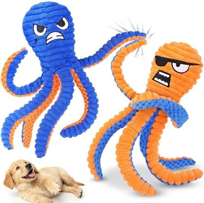 Zeaxuie Interactive Dog Toys for Chewers, 2 Pack No Stuffing Dog Toys for Teething, Squeaky Chew Toy to Keep Them Busy for Small and Medium Breed, Crinkle Octopus by Zeaxuie