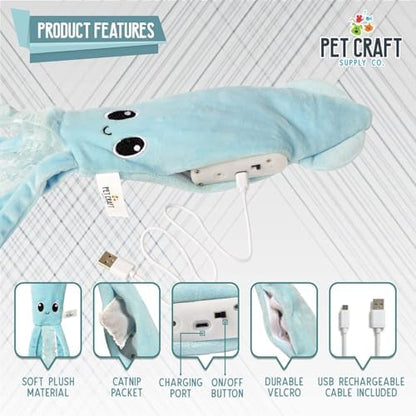 Pet Craft Supply Flipper Flopper Interactive Electric Realistic Flopping Wiggling Moving Fish Potent Catnip and Silvervine Cat Toy Sassy Squid, All Breed Sizes - Image 2