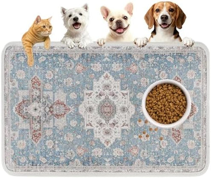 PUPTECK Dog Food Mat, Absorbent Pet Feeding Bowl Mat, Non-Slip Dog Mat for Food and Water, Quick Dry No Stains Cat Placemats Pet Supplies for Messy Drinkers, Blue 16"x24" by PUPTECK
