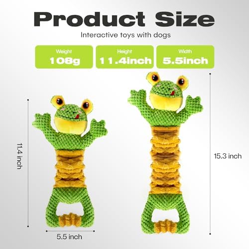 Sedioso Dog Tug Toy, Durable Dog Toys Large Breed, Tug of War Dog Squeaky Toy, Stuffed Plush Dog Toys with Crinkle Paper for Small, Middle, and Big Dogs(Tug of War Series, Frog) - Image 5